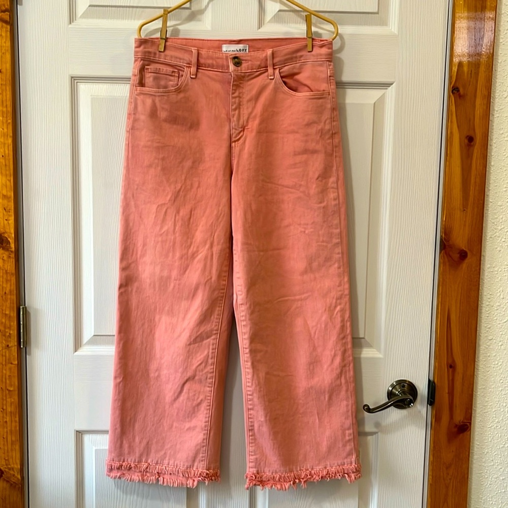 LOFT Women's High Rise Wide Leg Jeans in Pink